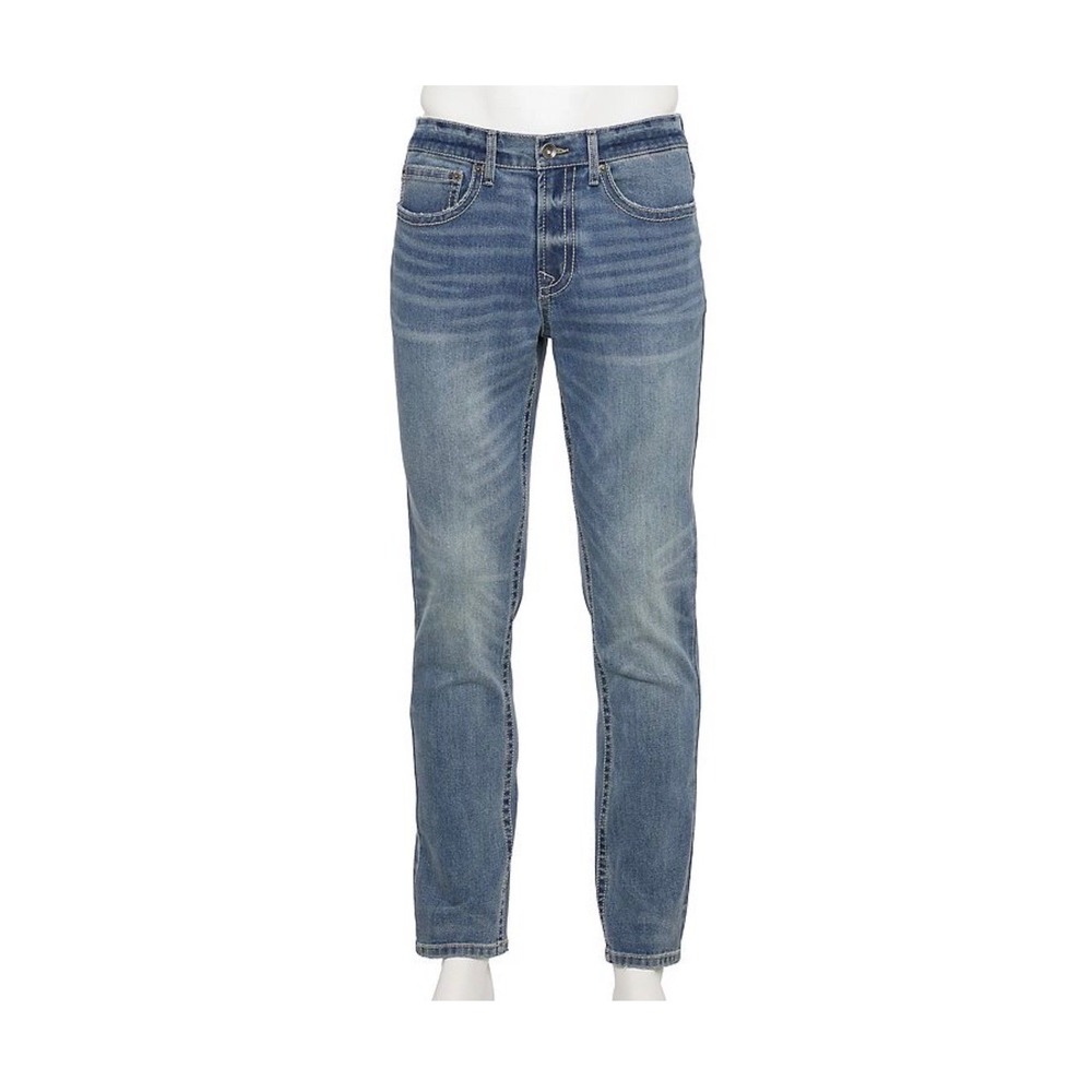 Lazer Mens Embroidered Slim Fit Jeans Dark Blast Wash 30x32 Stretch Denim